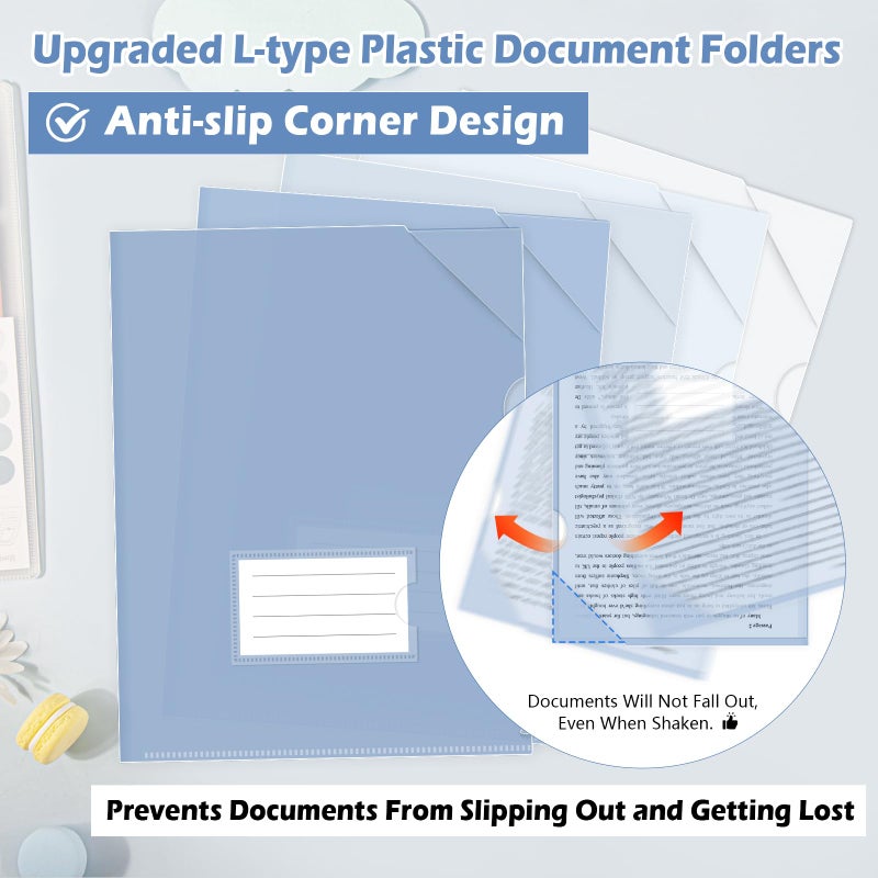 HOUYEE 20 Pack Clear Document Folders,L-Type Plastic File Folder Sleeves with Anti-Slip Corner & Label Pocket,Project Folders Paper Sheet Protectors for 8.5" x 11" Letter Size, for Home Office School - Image 3