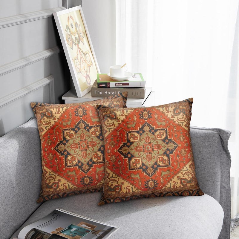 Britimes Throw Pillow Covers, Aztec Kilim Home Art Decor, 18 x 18 Inches Set of 2 Cushion Sofa Cases, Abstract Oil Painting Pillowcases for Bedroom, Living Room, Ethnic Decorative, Turkish Tribal - Image 3