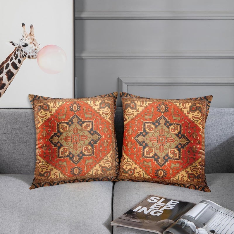 Britimes Throw Pillow Covers, Aztec Kilim Home Art Decor, 18 x 18 Inches Set of 2 Cushion Sofa Cases, Abstract Oil Painting Pillowcases for Bedroom, Living Room, Ethnic Decorative, Turkish Tribal - Image 2