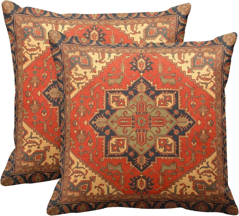 Britimes Throw Pillow Covers, Aztec Kilim Home Art Decor, 18 x 18 Inches Set of 2 Cushion Sofa Cases, Abstract Oil Painting Pillowcases for Bedroom, Living Room, Ethnic Decorative, Turkish Tribal - Image 1