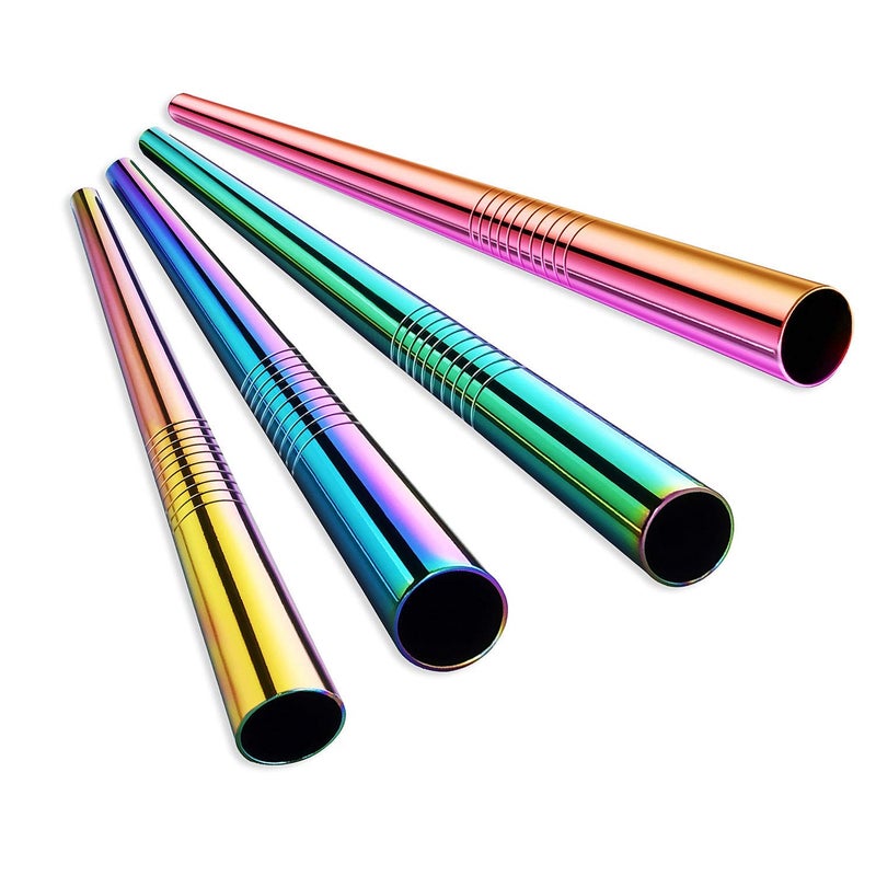 ALINK Stainless Steel Metal Boba Straws 12mm x 9 inch Extra Wide Colored Reusable Smoothie Straws Pack of 4 with Cleaning Brush Carrying Case