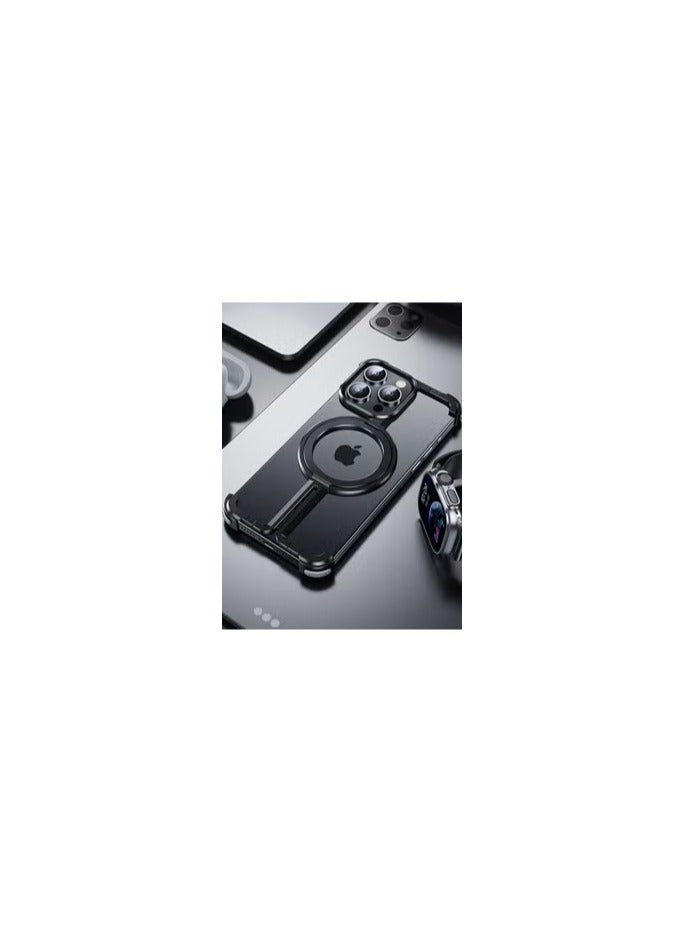 CATANES iPhone 15 Pro Max Case Cover Lightweight Metal Shock Bar Magsafe Case Finger Ring Holder Shockproof Phone Cover Bumper Magnetic Wireless Charging Mobile Phone Kickstand Protective Case Black - Image 2