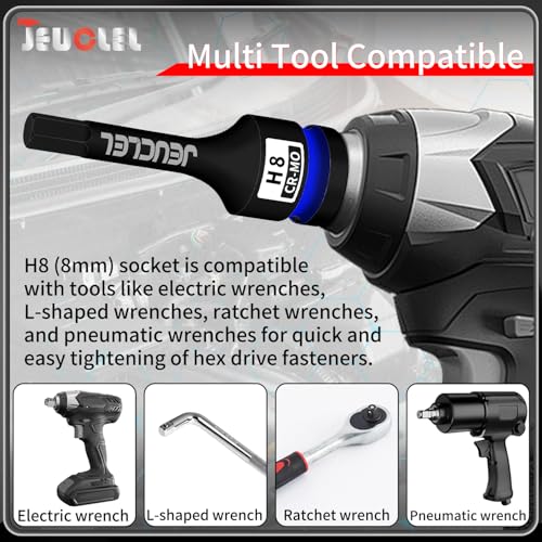 JEUCLEL 8mm Hex Impact Bit Socket, H8 1/2-Inch Impact Drive Allen Socket, Cr-Mo Steel Lengthen Hex Screwdriver Adapter for Electric Ratchet Wrenches Fastening Screws - Image 5