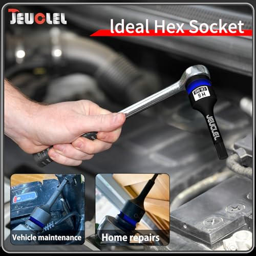 JEUCLEL 8mm Hex Impact Bit Socket, H8 1/2-Inch Impact Drive Allen Socket, Cr-Mo Steel Lengthen Hex Screwdriver Adapter for Electric Ratchet Wrenches Fastening Screws - Image 2