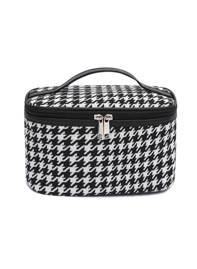 Hand Makeup Bag Travel Portable Cosmetics Black Storage Bag Fashion Thousand Bird Lattice - Image 1