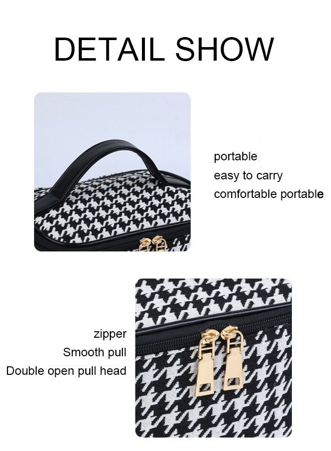 Hand Makeup Bag Travel Portable Cosmetics Black Storage Bag Fashion Thousand Bird Lattice - Image 3