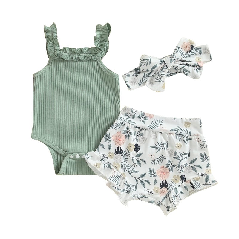 CIYCUIT Baby Girl Clothes 0 3 6 9 12 18 Months Summer Outfits Floral Shorts Set Green 0-3 Months - Image 1