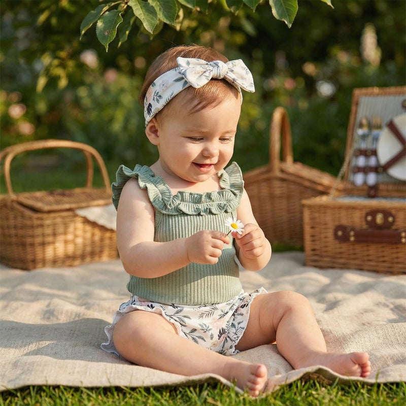 CIYCUIT Baby Girl Clothes 0 3 6 9 12 18 Months Summer Outfits Floral Shorts Set Green 0-3 Months - Image 2
