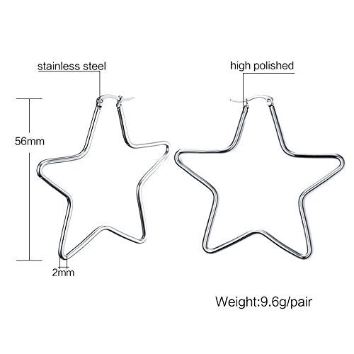 MengPa Hoop Earrings for Women Black Gold Plated Loops Drop Earring Fashion Jewelry (Star-Silver-56mm) G3333S - Image 5