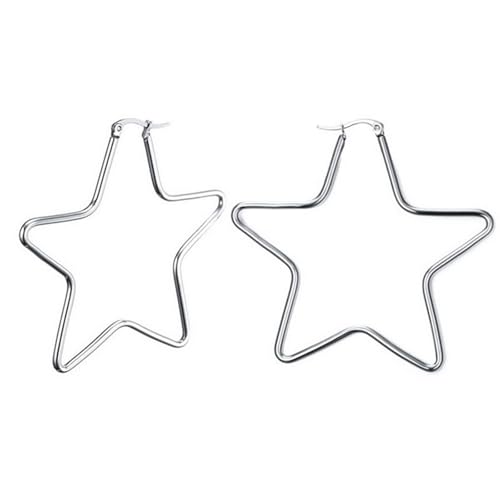 MengPa Hoop Earrings for Women Black Gold Plated Loops Drop Earring Fashion Jewelry (Star-Silver-56mm) G3333S - Image 1