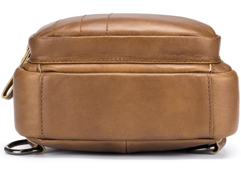 BULLCAPTAIN Leather Men Sling Bag Casual Crossbody Chest Bags Travel Daypack (Yellow brown) - Image 5