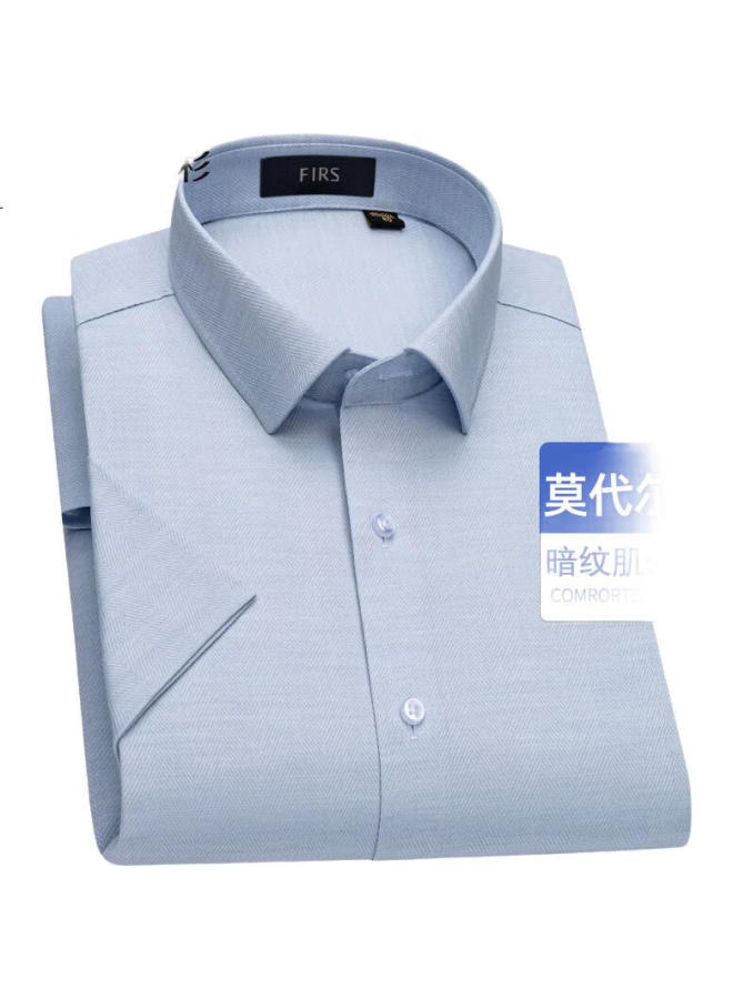 FIRS Shanshan Men'S Short Sleeve Modal Shirt New Casual Business Wrinkle-Free Stretch Shirt Light Blue 43 - Image 2