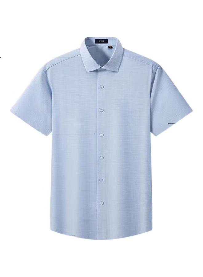 FIRS Shanshan Men'S Short Sleeve Modal Shirt New Casual Business Wrinkle-Free Stretch Shirt Light Blue 43 - Image 3