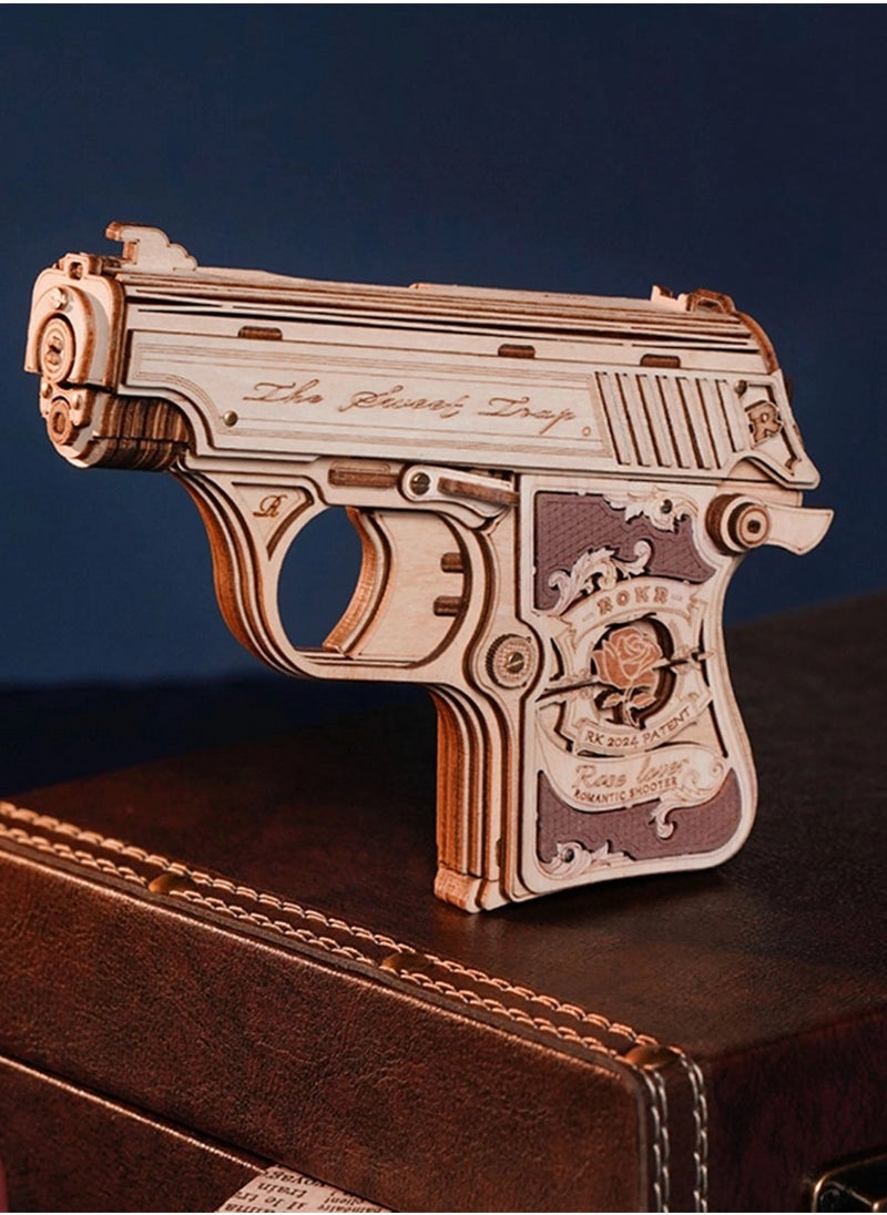 ROKR 3D Puzzle Rubber Bands Mini Gun Toy Wooden Puzzle Model  - Image 1
