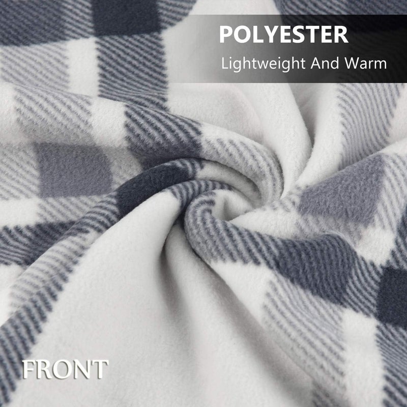 forestfish Fleece Wearable Blanket, Plaid Lap Blanket Comfy Poncho Throw with Buttons for Bed Sofa Office, Grey-White - Image 5