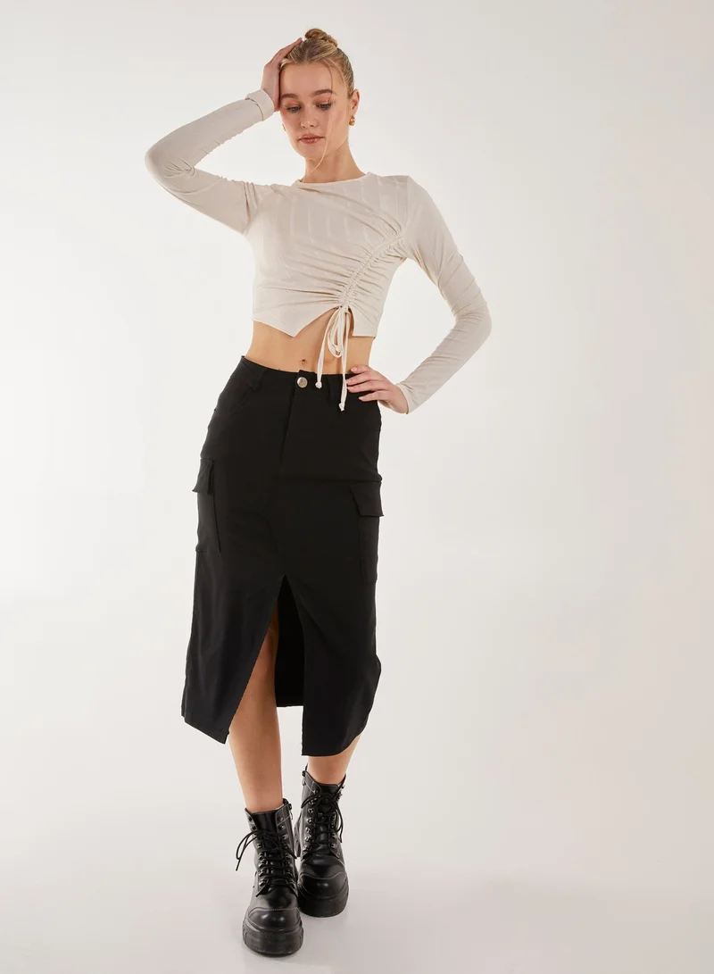 بينك فانيلا Utility Cargo Midi Slit Skirt