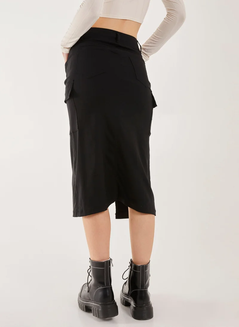 بينك فانيلا Utility Cargo Midi Slit Skirt