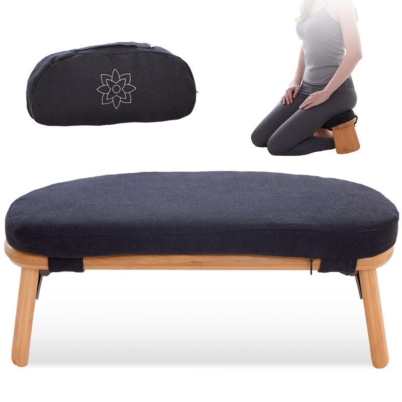 Mindful Modern Mindful Modern Folding Meditation Bench  Bamboo Kneeling Stool wLocking Magnetic Hinges  Prayer Kneeler Seiza Chair wSoft Pillow  Travel Bag
