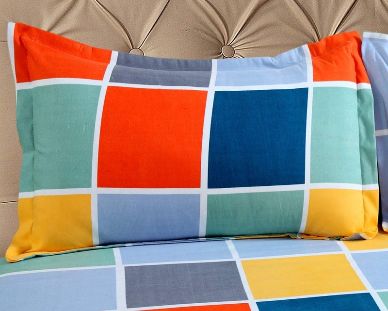 MORADO MORADO Premium Glace Cotton 210 TC Single Bedsheet with 1 King Size Pillow Cover 6090 Inches Mulicolor  - Image 2