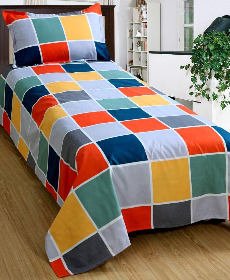 MORADO MORADO Premium Glace Cotton 210 TC Single Bedsheet with 1 King Size Pillow Cover 6090 Inches Mulicolor  - Image 1