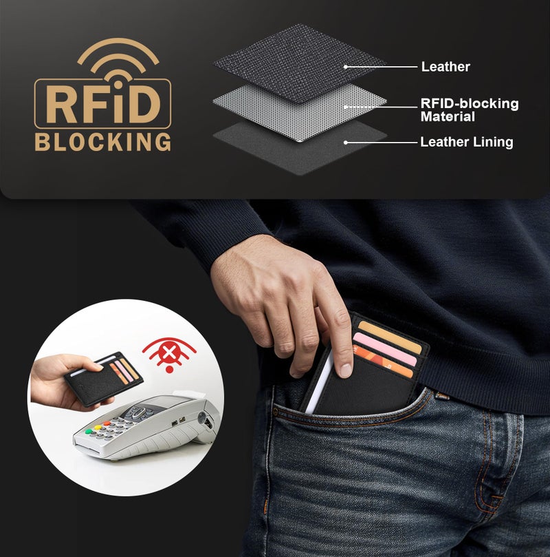 Travelambo Slim Wallet Front Pocket Minimalist Leather RFID Blocking Medium Size - Image 5