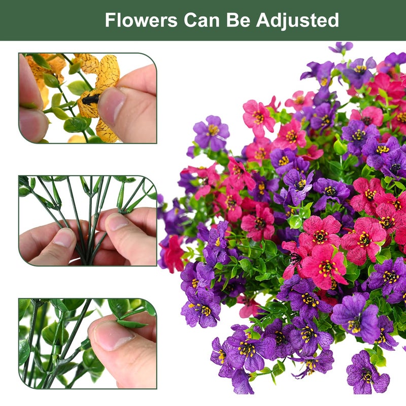 trytuny Artificial Flowers for Outdoor, UV Resistant Fake Silk Flowers, Realistic Faux Plants for Outside Indoor Porch Patio Window Box Planter Home Decor (20, Purple Rosy Pink) - Image 2