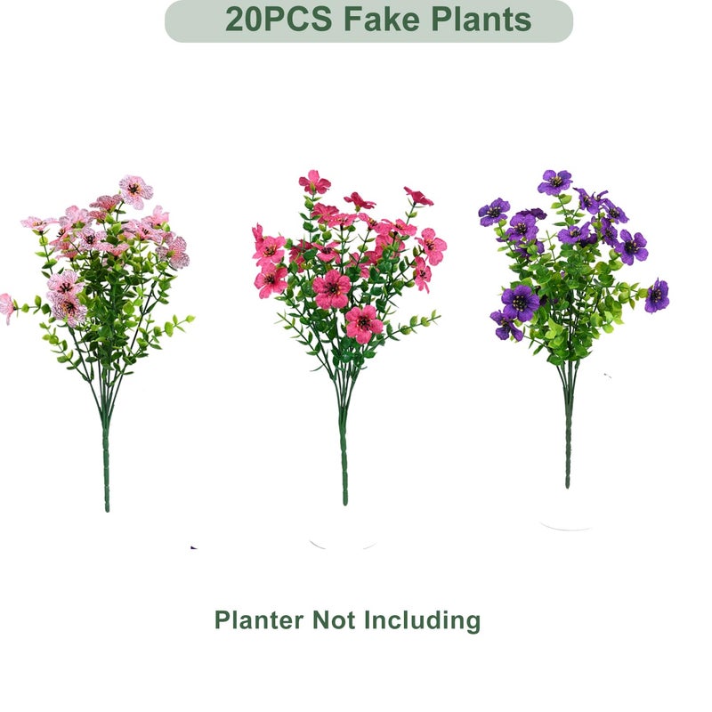 trytuny Artificial Flowers for Outdoor, UV Resistant Fake Silk Flowers, Realistic Faux Plants for Outside Indoor Porch Patio Window Box Planter Home Decor (20, Purple Rosy Pink) - Image 3