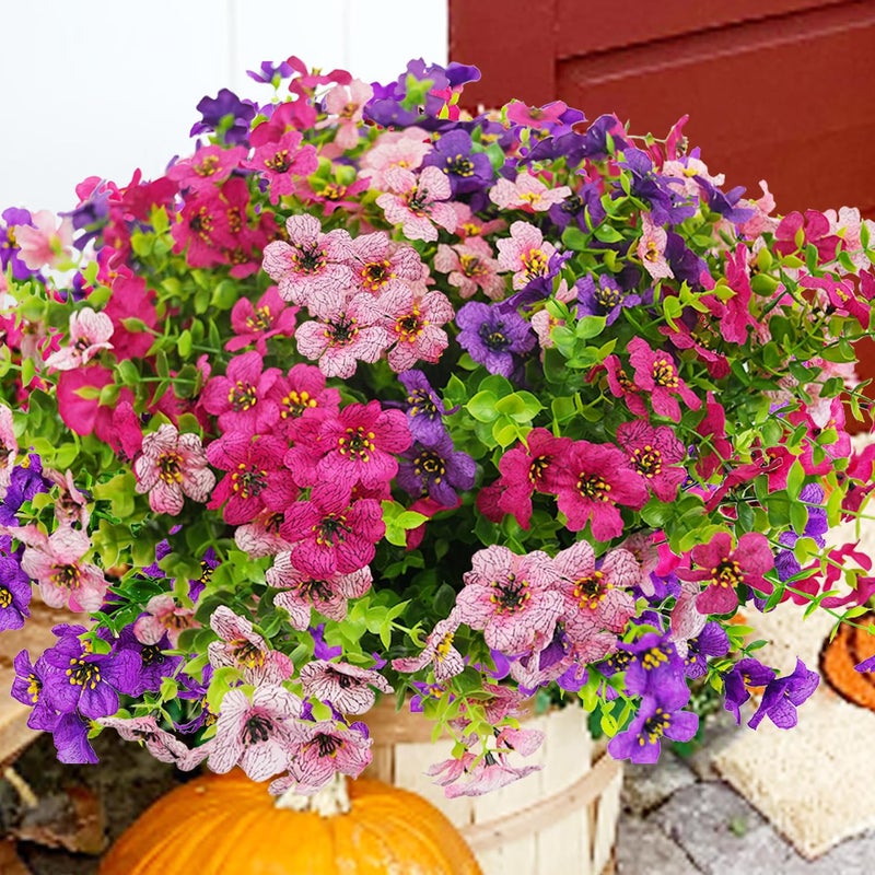 trytuny Artificial Flowers for Outdoor, UV Resistant Fake Silk Flowers, Realistic Faux Plants for Outside Indoor Porch Patio Window Box Planter Home Decor (20, Purple Rosy Pink) - Image 1