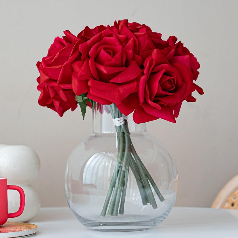 DUYONE Artificial Roses Single Stem 10pcs Fake Silk Flower Arrangement Bouquet for Home Party Wedding Decoration(Red) - Image 4