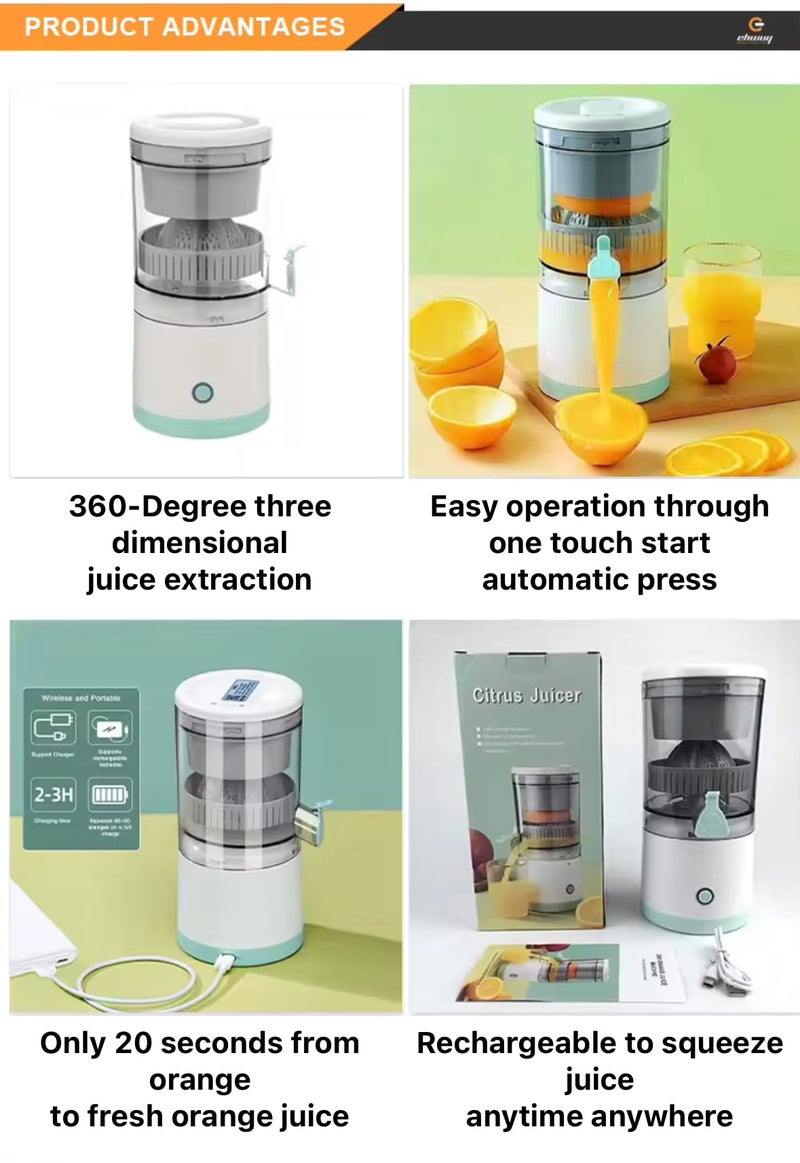 Electric Citrus Juicer, Portable USB Charging, Low Noise Operation, White and Mint Green - Image 4