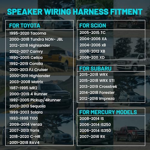 NuIth Car Speaker Wiring Harness Adapters for Toyota 2000-2015 4Runner Camry Tundra FJ Cruiser, Subaru WRX STI 2012-2019 Aftermarket Front Rear Door Speaker Connector 4 PCS - Image 2