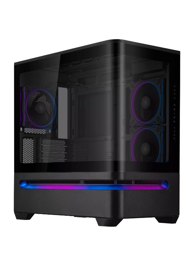 ASUS Prime AP202 ARGB Micro-ATX PC Case, Curved Tempered Glass Side Panel, 3x ARGB Fans, Patented GPU Cooling Slot Vent, Supports 360mm Radiator, Up to 420mm GPU, USB-C, Dust Filters, Black | 90DC00P0-B19000 - Image 3