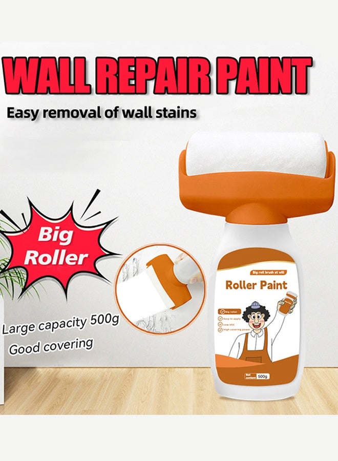 White Paint, 500g White Paint for Wall Touch up Paint for Walls, Paint Roller Kit for Flat, Ceiling Wall, White Wall Paint Repair Kit Remove Stains, Scratches, Water-Based, Ready to Use (White)  - Image 1