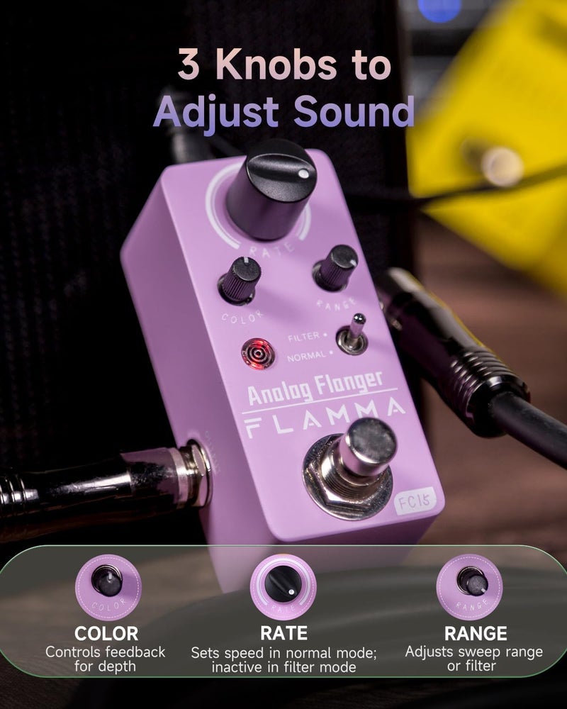 FLAMMA FC15 Analog Flanger Pedal, Oscillator Effects with 2 Modes, True Bypass Mini Portable Durable Metal Shell - Image 4