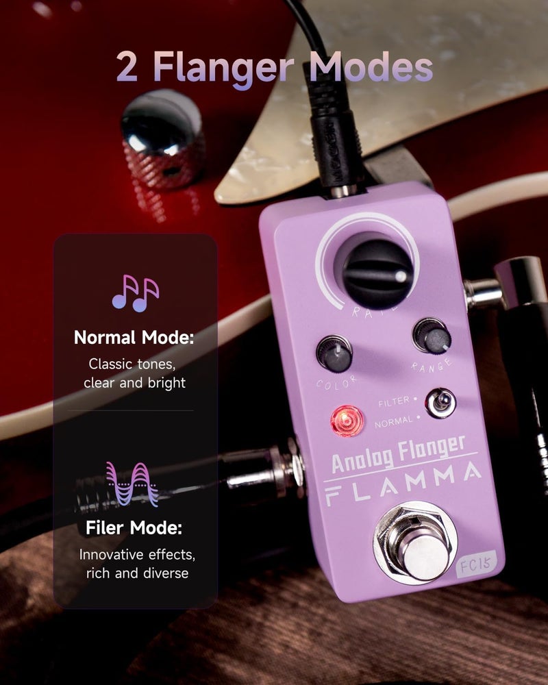 FLAMMA FC15 Analog Flanger Pedal, Oscillator Effects with 2 Modes, True Bypass Mini Portable Durable Metal Shell - Image 2