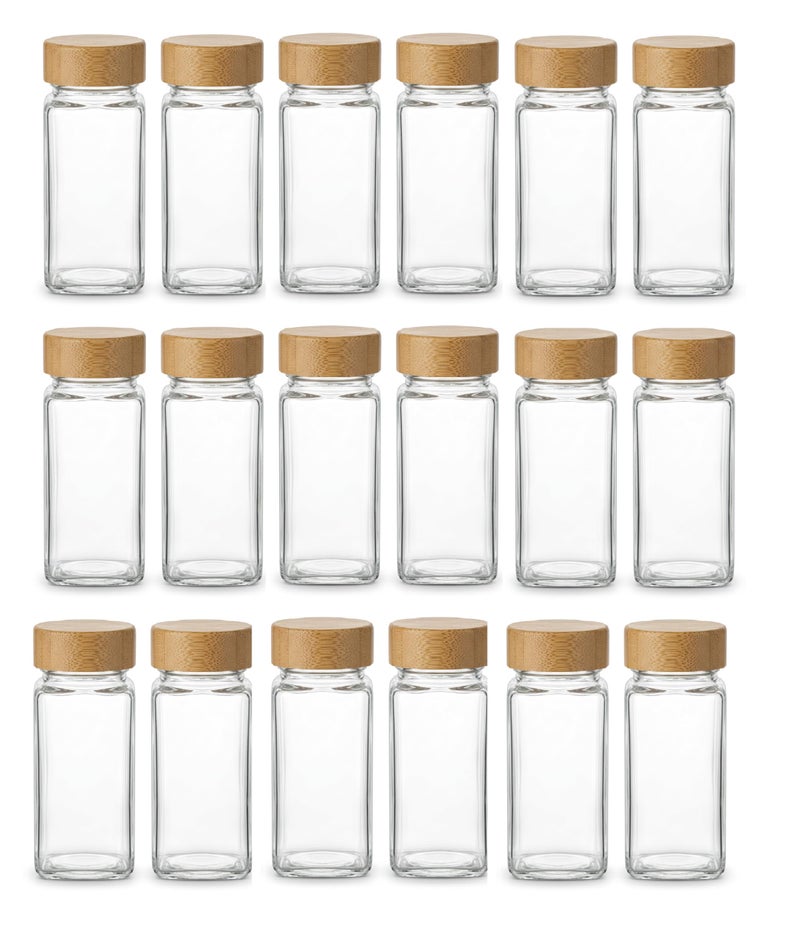 ZEPOLI Glass Spice Jar for Kitchen Storage with Airtight small container set, Clear Square Seasoning Container for Salt, Pepper, Masala & Herbs glass containers for kitchen (pack-18) - Image 1
