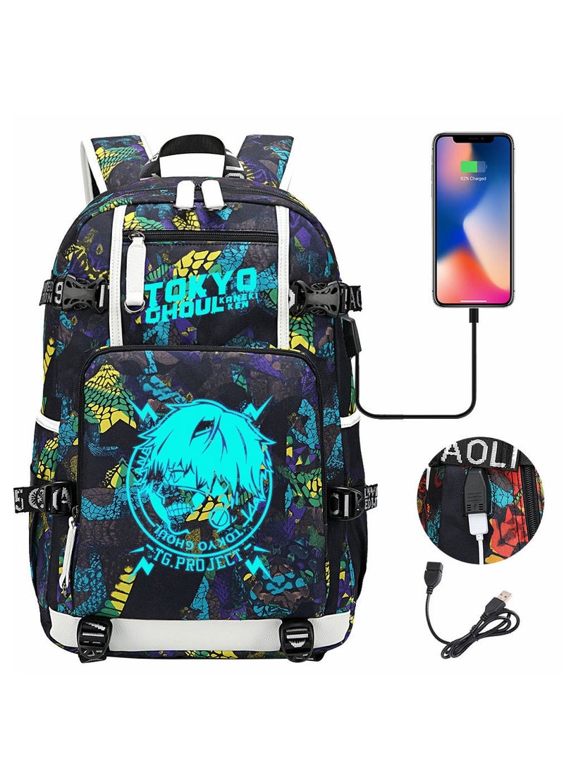 طوكيو حقيبة ظهر للسفر الترفيهية للشباب مزودة بمنفذ USB مطبوعة من Nightglow 