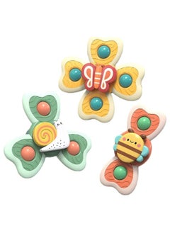 SYOSI Baby Cup Spinner Toy with Suction Cup, Baby Bath Toys, Spinner Toys, Cartoon Spinning Suction Toys, Lovely Gift for Baby and Children BPA Free 3 Pack  - Image 1