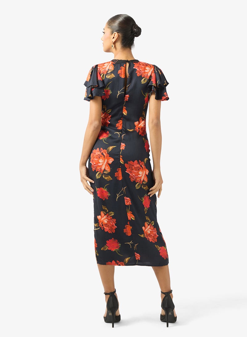 Hope & Ivy Frill Sleeve V-Neck Floral Print  Midi Dress - Image 2