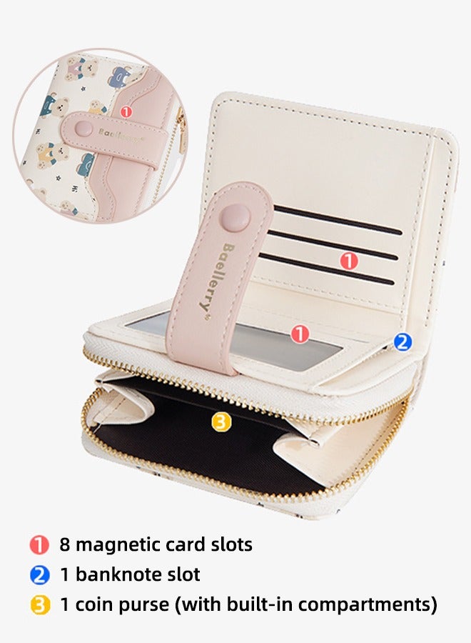 baellerry Ultra-Slim Storage Wallet-Rfid Card Holder-Women'S Short Wallet-Bear Printed Multi-Card Slot Zipper Coin Purse Card Holder 8 Reinforced Slots With Secure Magnetic Closure To Prevent Cards From Slipping Out. - Image 3