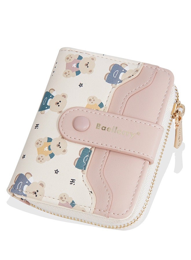 baellerry Ultra-Slim Storage Wallet-Rfid Card Holder-Women'S Short Wallet-Bear Printed Multi-Card Slot Zipper Coin Purse Card Holder 8 Reinforced Slots With Secure Magnetic Closure To Prevent Cards From Slipping Out. - Image 1