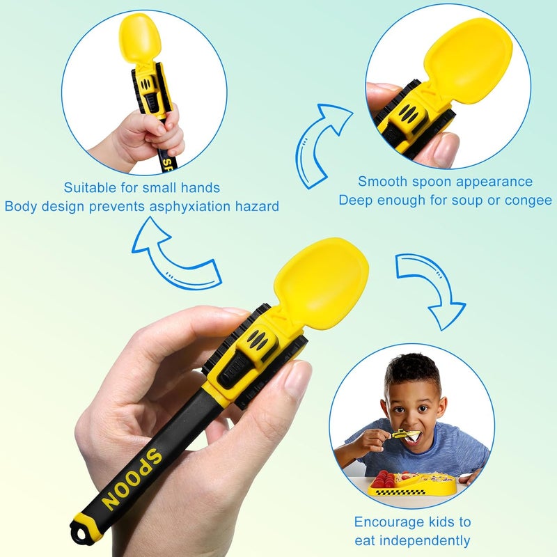 Deinyi Construction Toddler Utensils  Reusable Plastic Toddler Fork and Spoon  Storage Case  Suitable for Kids Utensils Toys  Christmas Gifts and Birthday Gifts for 1 2 3 4 5 6 7 year old Yellow - Image 3