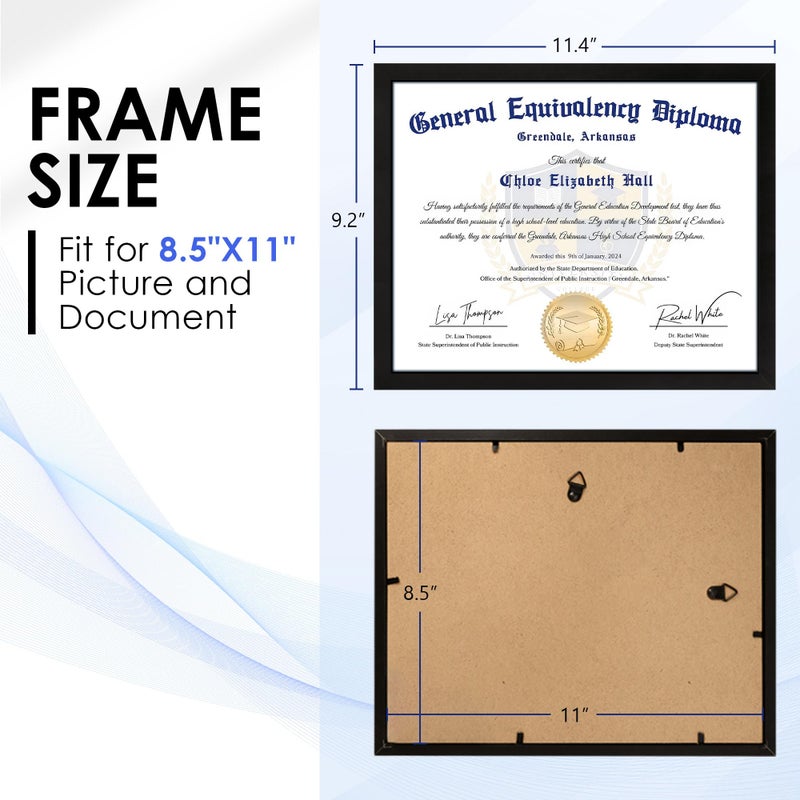 FIXSMITH 8.5x11 Diploma Frame, Black Picture Frame With Clear Plexiglass, 2 Pack Certificate for Wall Display, Document Frame, High School Diploma - Image 2