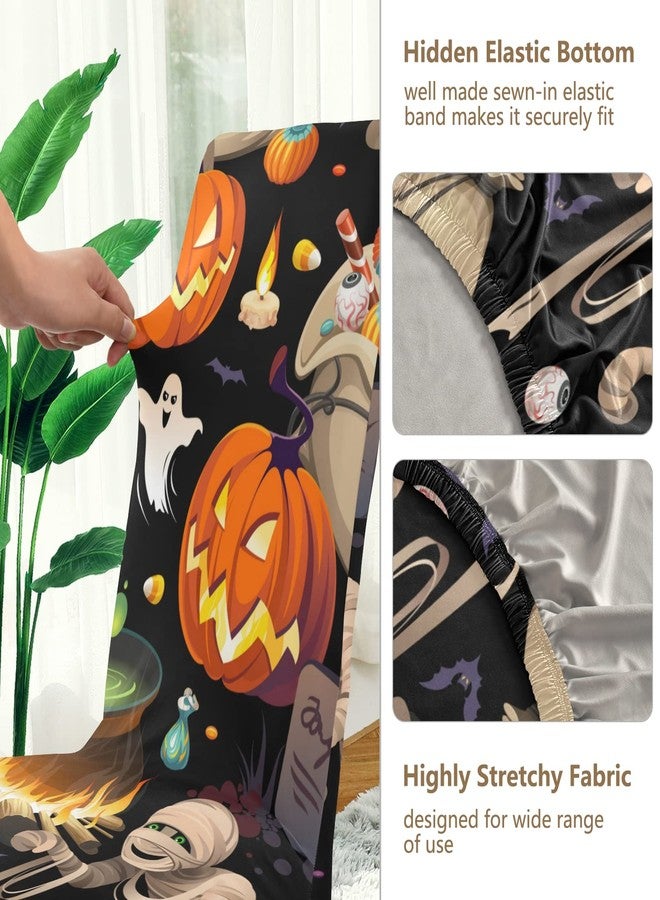 Kigai 4 Pack Dining Chair Covers Cute Pumpkins Mummy Halloween Stretchable Table Seat Cover Chairs Slipcovers Protector for Hotel Restaurant Home Decor - Image 3