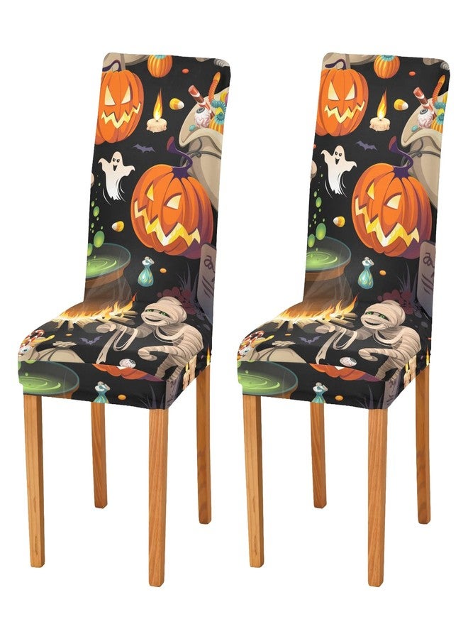 Kigai 4 Pack Dining Chair Covers Cute Pumpkins Mummy Halloween Stretchable Table Seat Cover Chairs Slipcovers Protector for Hotel Restaurant Home Decor - Image 1