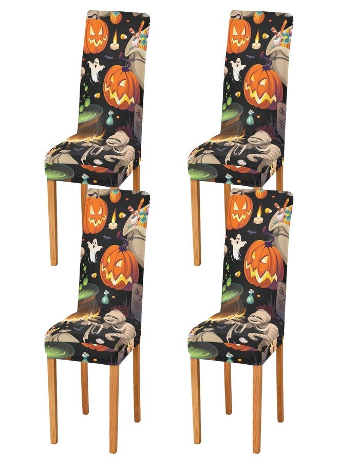 Kigai 4 Pack Dining Chair Covers Cute Pumpkins Mummy Halloween Stretchable Table Seat Cover Chairs Slipcovers Protector for Hotel Restaurant Home Decor - Image 2