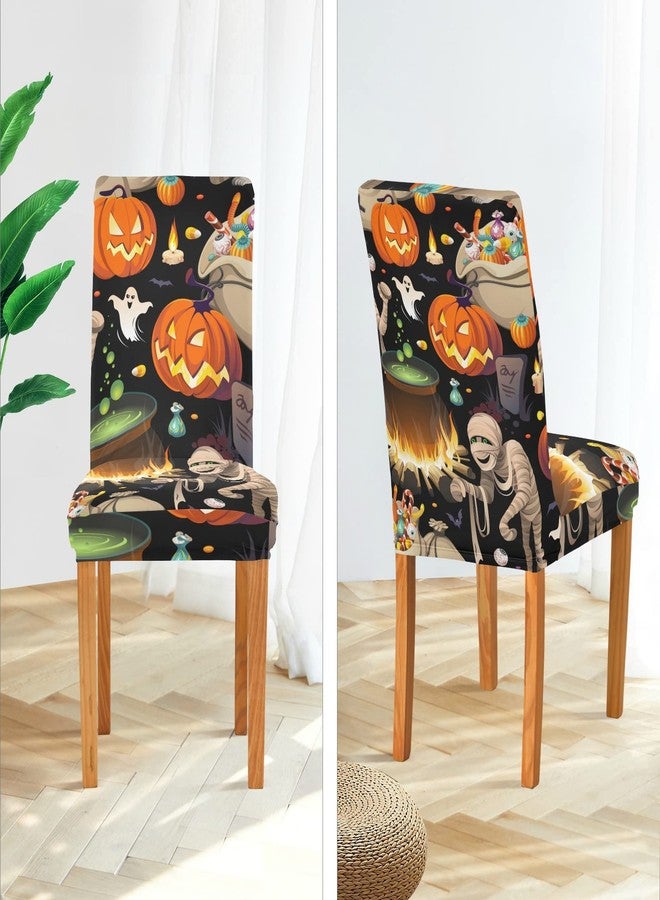 Kigai 4 Pack Dining Chair Covers Cute Pumpkins Mummy Halloween Stretchable Table Seat Cover Chairs Slipcovers Protector for Hotel Restaurant Home Decor - Image 4