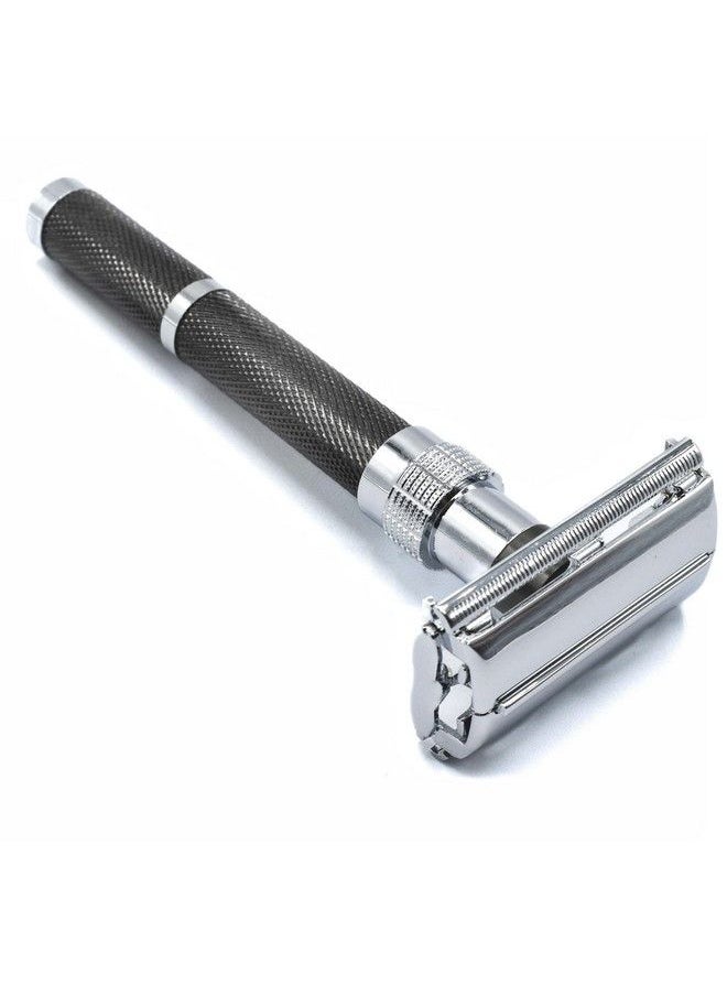 Parker Safety Razor - Parker 96R Graphite Gray Long Handle Butterfly Open Double Edge Safety Razor For Men 5 Parker Premium Platinum Double Edge Razor Blades Included - Image 1