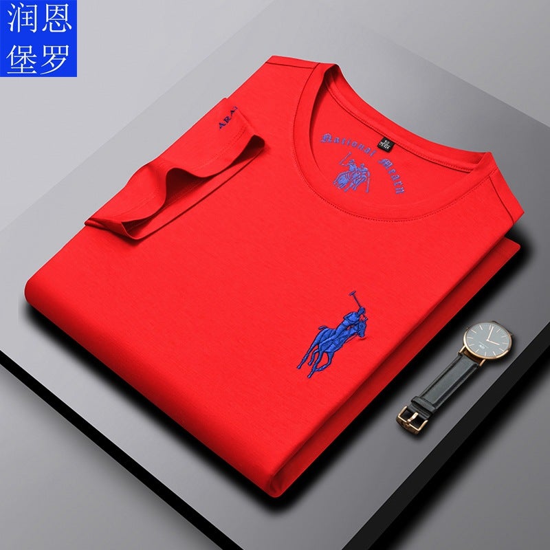Runenburg Luoyu Silk Bead Floor Material Short-Sleeved T-Shirt Men's Top 2024 New Pure Color Short-Sleeved T-Shirt - Image 5