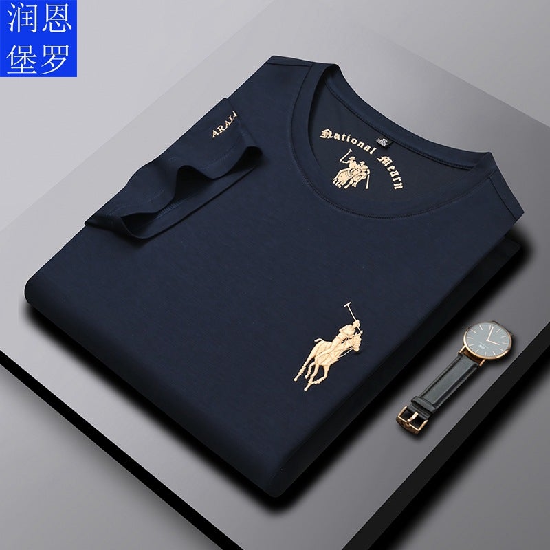 Runenburg Luoyu Silk Bead Floor Material Short-Sleeved T-Shirt Men's Top 2024 New Pure Color Short-Sleeved T-Shirt - Image 2